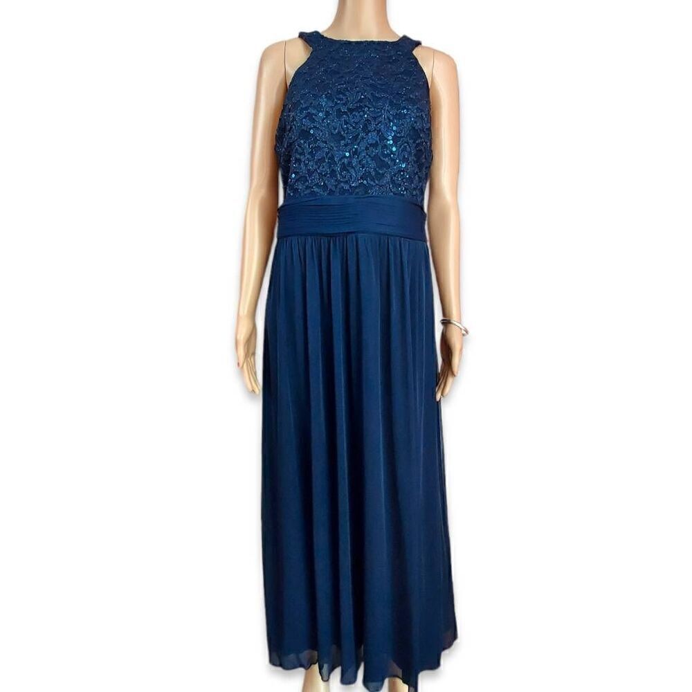 Davids Bridal Navy blue and sequined prom, evening dress